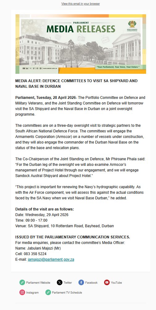 Defence Cluster Parliament of RSA tweet media