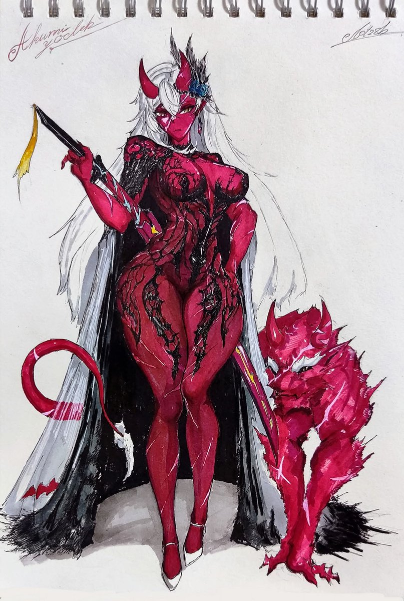 _NT2SH_'s tweet photo. Oni in the dress 
#akumillust #illustration https://t.co/OaakiwzDGg