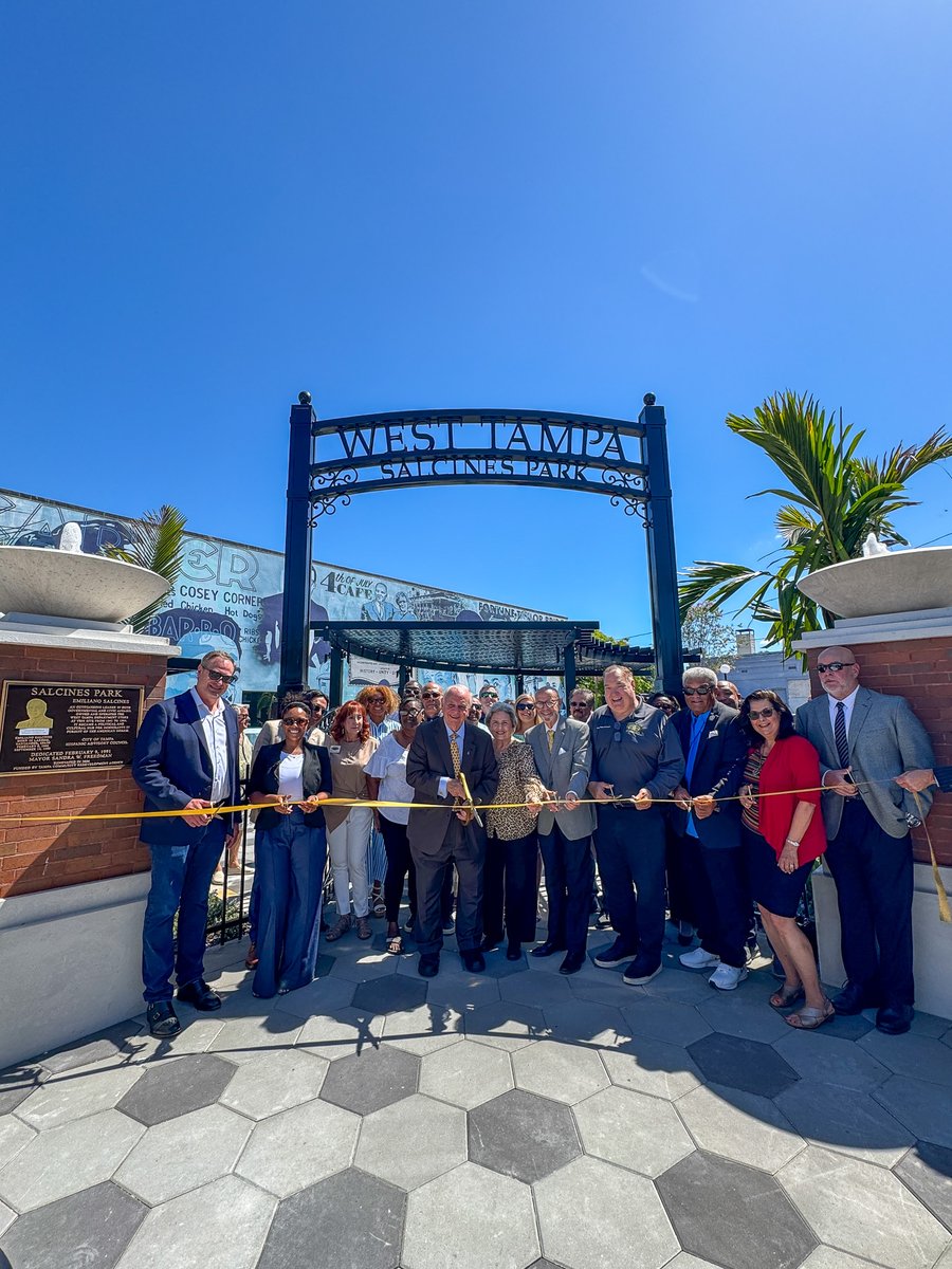 CityofTampa's tweet photo. Salcines Park is re-OPEN! Thanks to funding by the @tampacra, this West Tampa park has been fully revitalized. Together with CRA Board members, Judge E. J. Salcines, @tampaparksrec  &amp; community members, we celebrated the redesign of this historic park with a ribbon cutting. https://t.co/U97fgZ1vwi