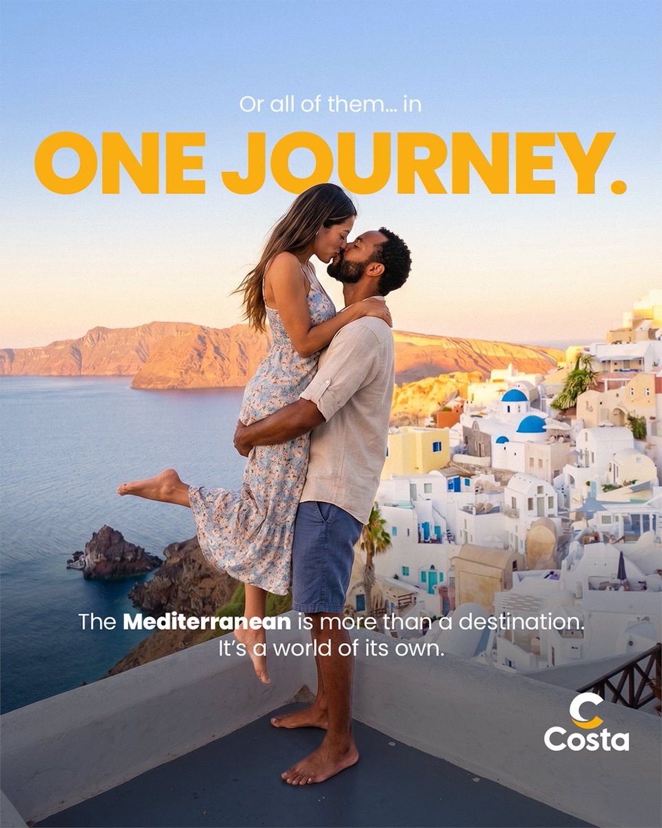 CostaCruises's tweet photo. What if one trip could feel like many?

Rome today. Santorini tomorrow. Barcelona by the end of the week.

🚢  Seamlessly planned, surprisingly affordable. 

Sail with Costa: https://t.co/uvfF37v20H https://t.co/5sXOOOIt9T