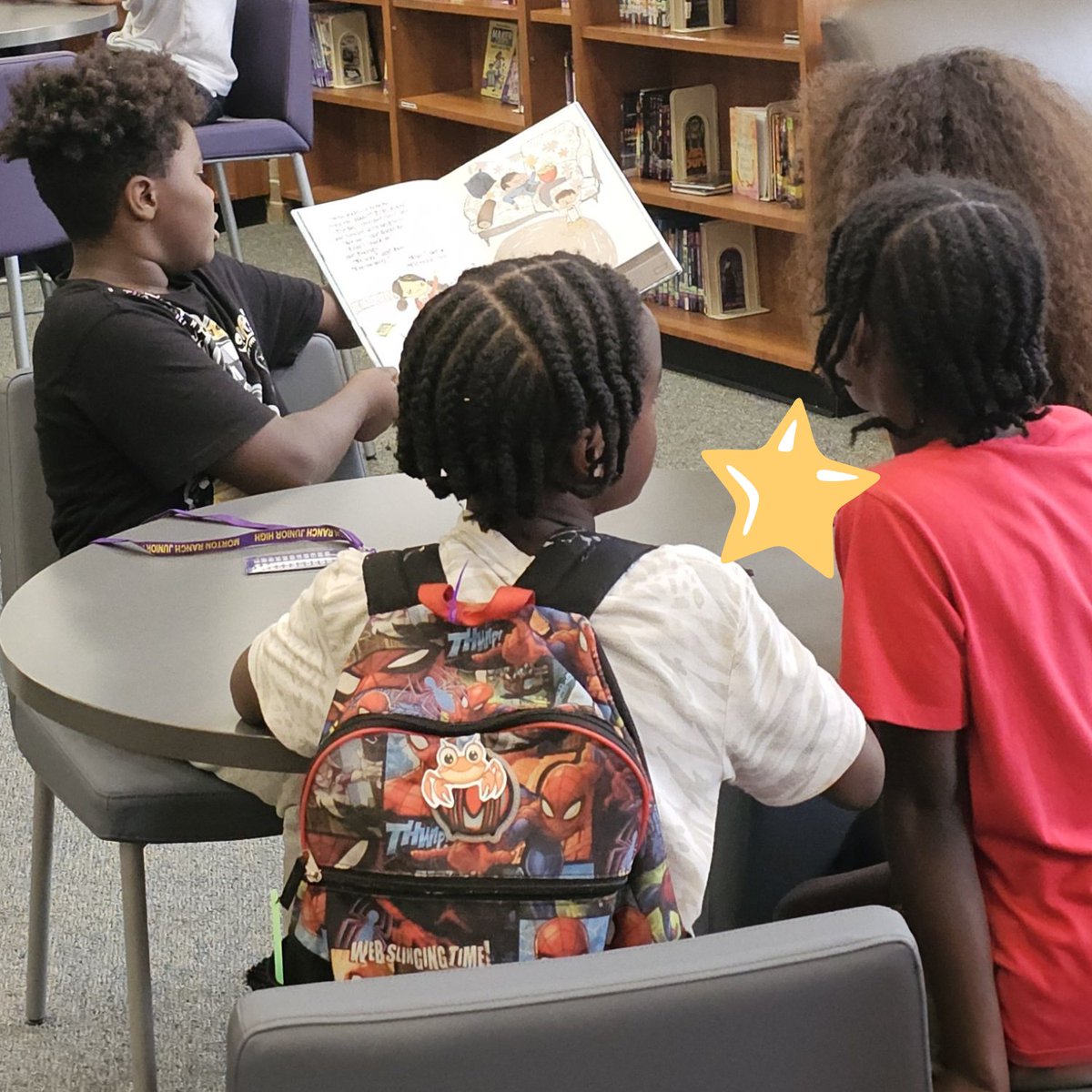 MRJHLibrary's tweet photo. Ms Perez's reading class selected and practiced with a picture book. Then, they read to our little Mavs that wait for their parents after school each day. They did such a great job! Way to go #MaverickReaders! @katy_libraries @MRJHMavs https://t.co/j6EFd1BJFI