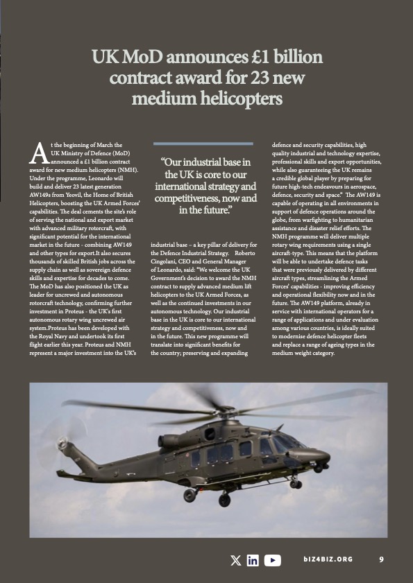 biz4biz's tweet image. UK awards £1bn contract for 23 AW149s built in Yeovil, boosting UK defence, jobs and future exports. Plus new investment in Proteus autonomous tech. 

Read: lnkd.in/eSEsye4t
Subscribe: lnkd.in/e-Aqk47F   

#DefenceIndustry #UKMoD #AW149