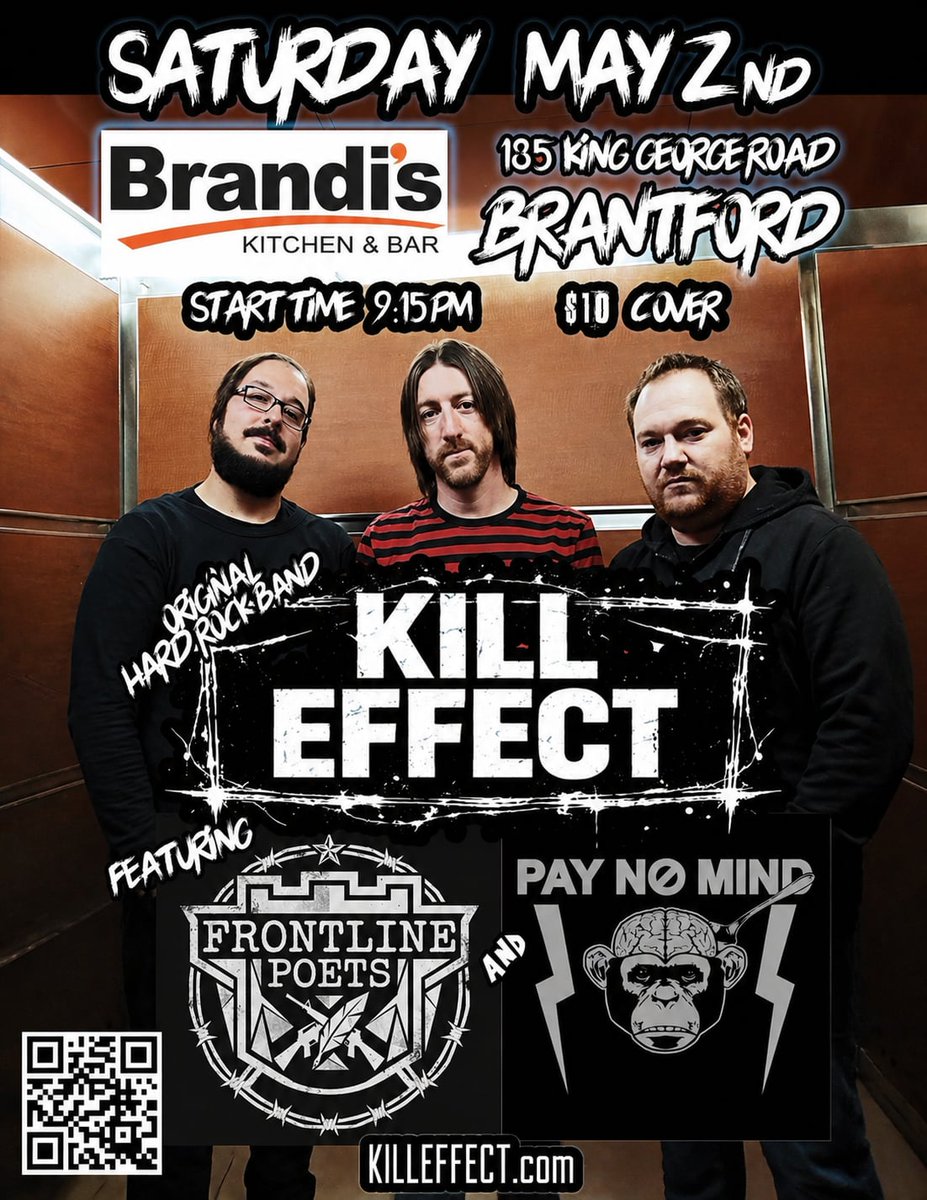 Kill_Effect's tweet photo. This Saturday at Brandis Kitchen and Bar in #Brantford! Get discounted tix here: https://t.co/GXuQn8Qz3Q

#BrantfordOntario #BrantfordEvents #LiveMusic #LiveBand #HardRock #Grunge #Spotify #Music #Spotifyplaylist #Ontario #Canada https://t.co/GPbiSfnYnv