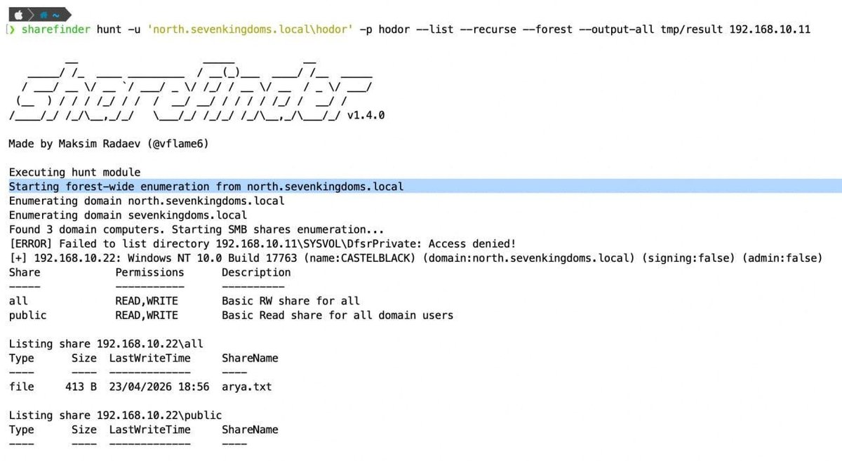 co11ateral's tweet image. ShareFinder

For fast enumeration of forest-wide shares and backup discovery

github.com/vflame6/sharef…

#apt #pentest
