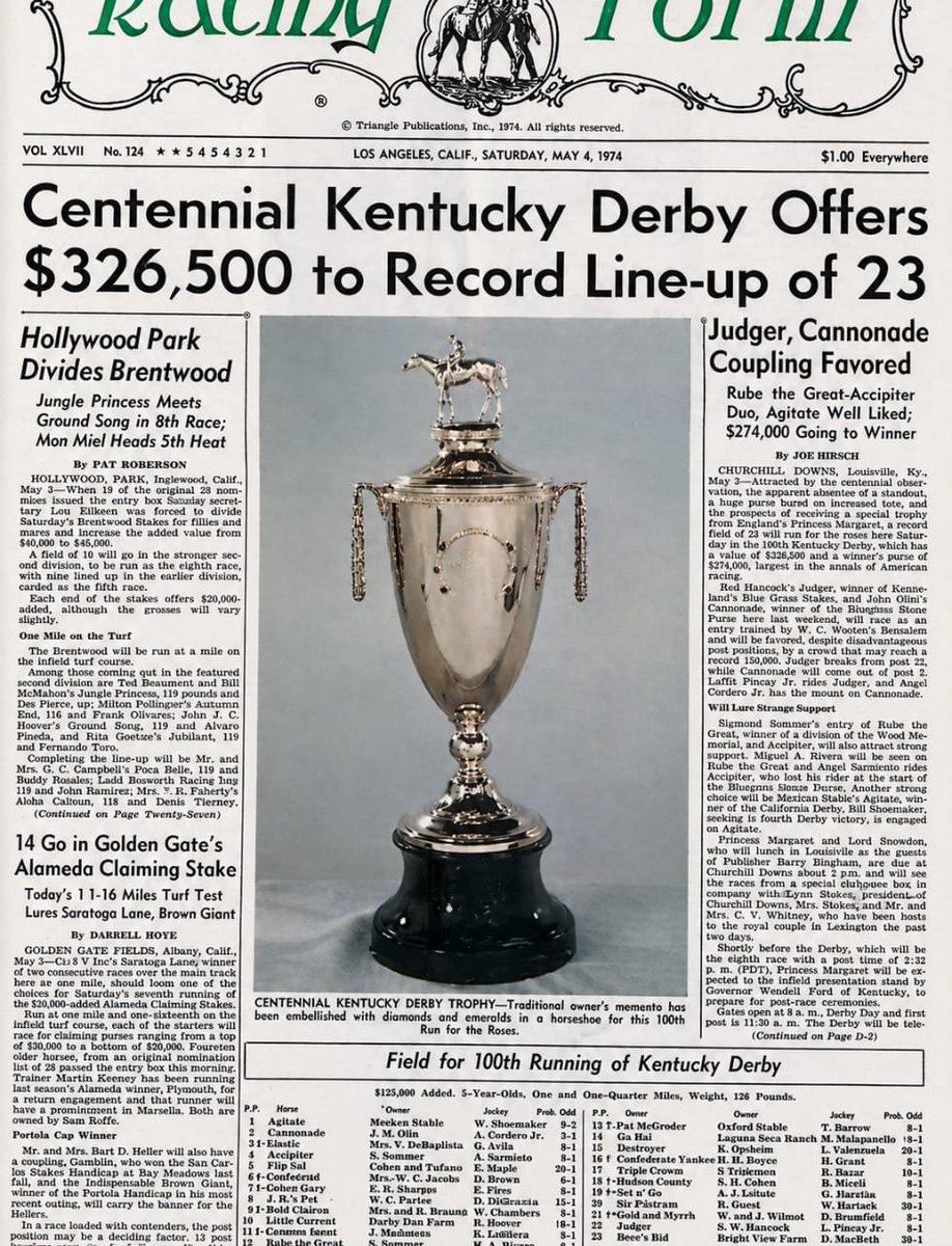 blindadosalas1's tweet photo. #Hipismo #CrónicasDelKentuckyDerby ¡HISTÓRICO! Aquí tienen el #PastPerformance del #100thDerby (1974) ganado por CANNONADE 🇺🇸 Aquí aparecen LITTLE CURRENT que luego será Doble Coronado, también SET N´GO del Catire Istúriz y LÉXICO de Pedro Baptista. 

Cortesía de @GaryDougherty https://t.co/QpUKWVDFQz
