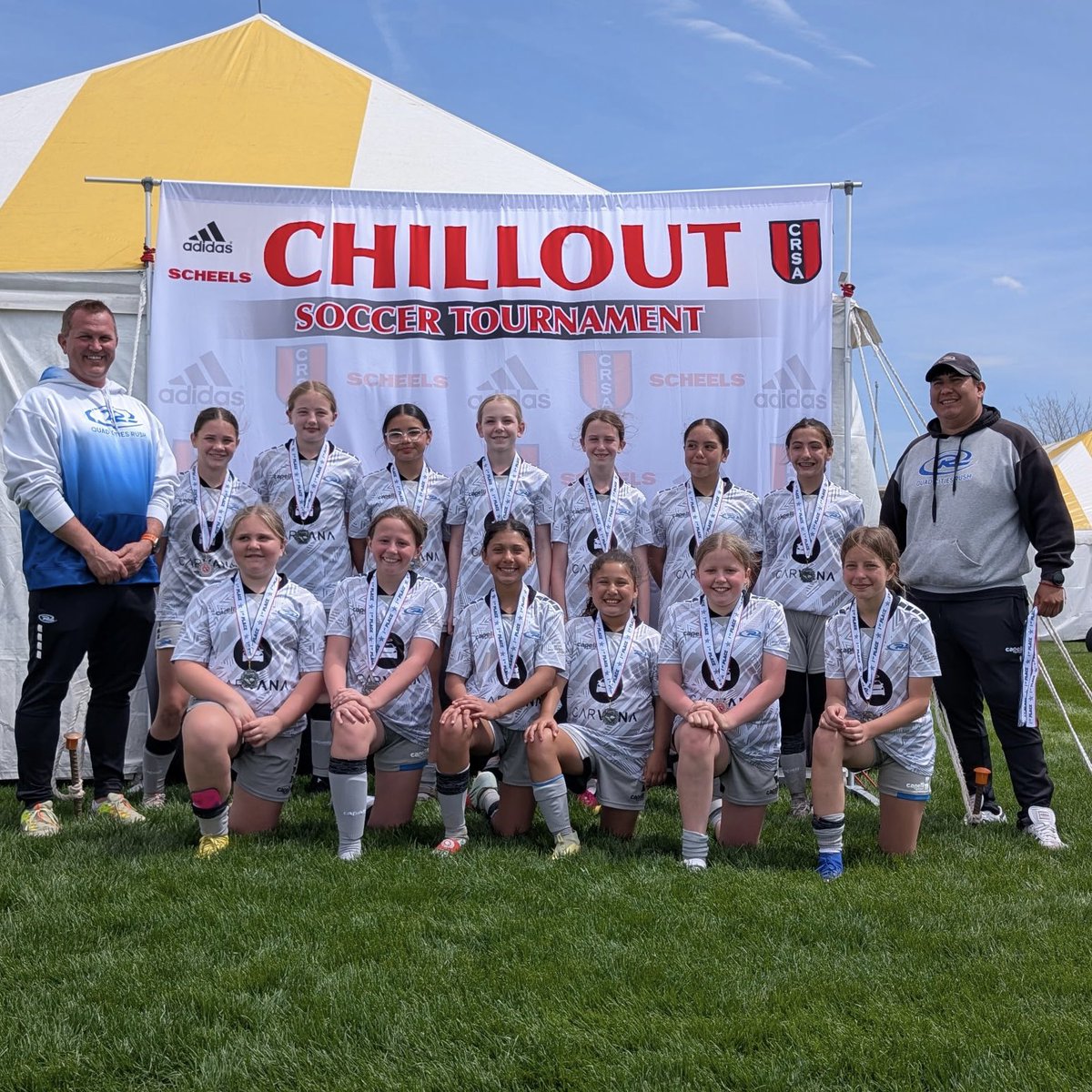 quadcitiesrush's tweet photo. 🚨CHAMPIONS 🚨 

2014 Girls brought home 🥇 in the Cedar Rapids Chillout this weekend! A hard-fought final ended in PKs—and they came out on top. 💪⚽️
#RUID #RushSoccer #QuadCitiesRush #Champions https://t.co/I3sOMloHWp
