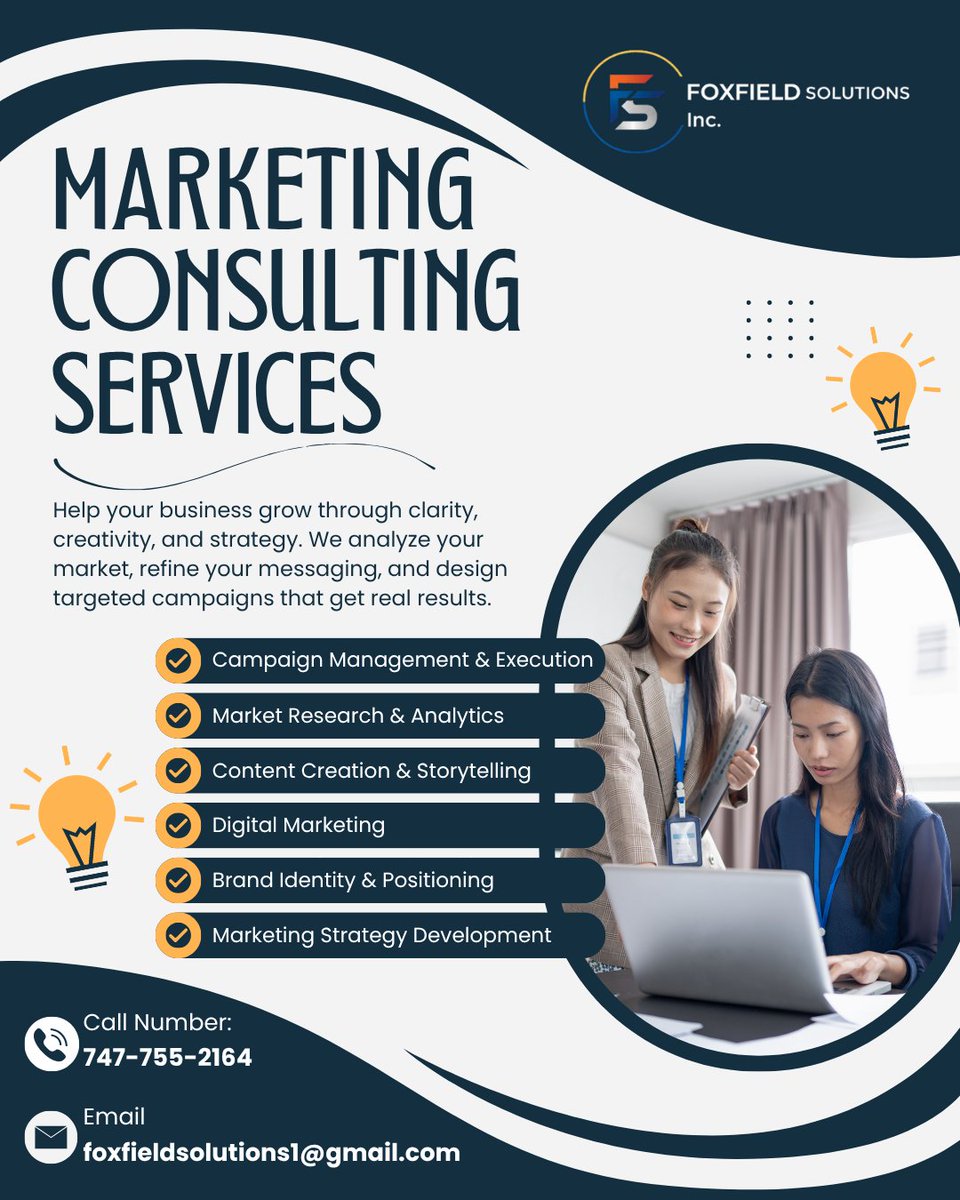 FoxfieldSo63252's tweet image. Marketing without strategy won’t get results.

We help you plan, position, and execute campaigns that actually grow your business 🚀

📩 Message us now
📞 747-755-2164
📧 foxfieldsolutions1@gmail.com

#Marketing #BusinessGrowth #DigitalMarketing #BrandStrategy
