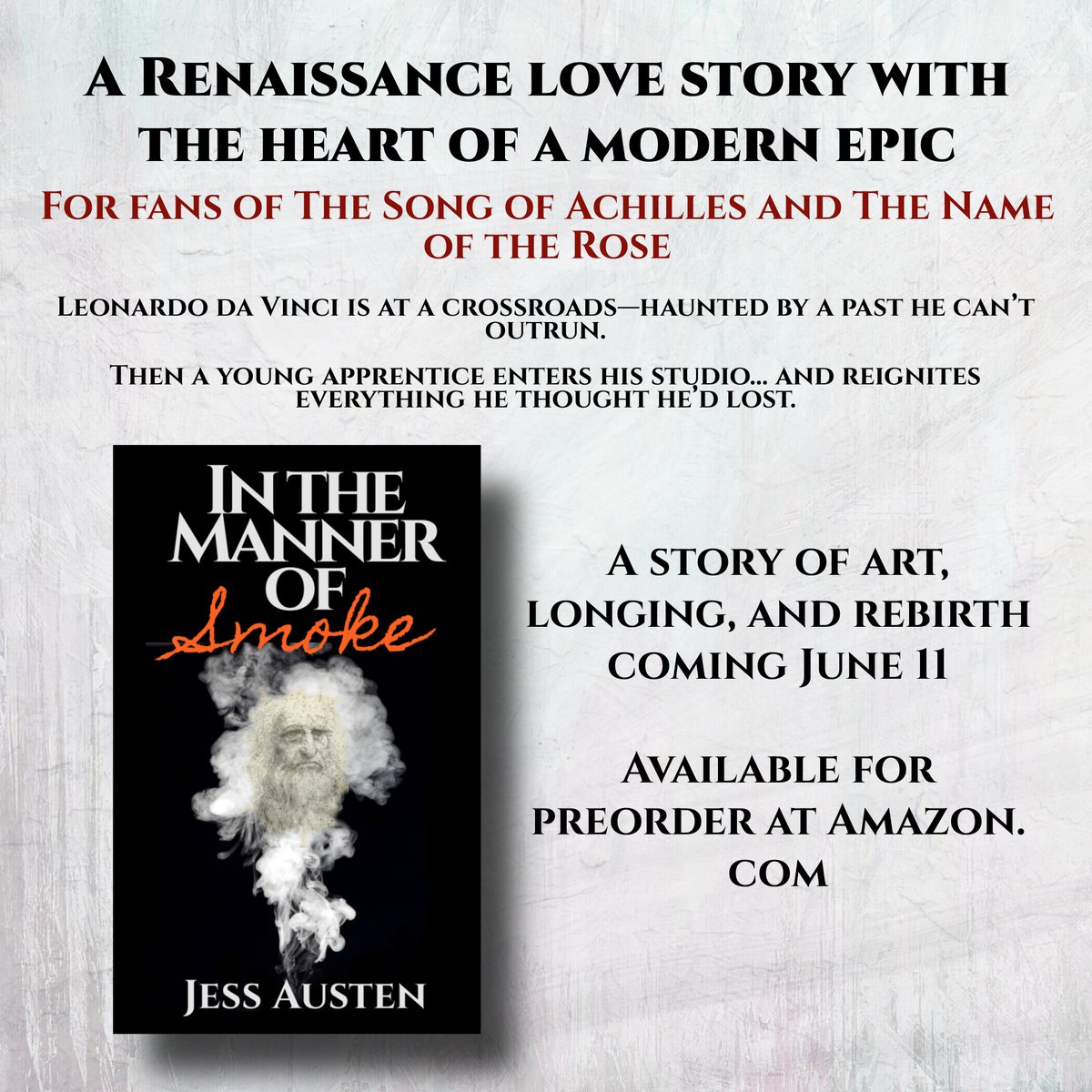 JessAustenBooks's tweet image. June 11, 2026. The release date for In the Manner of Smoke. You can preorder the ebook right now for $.99 and for the 1st week. On 06/18, the price goes back up to $4.99. Hardcover and paperback will be out on the 11th for the SRP. #NewRelease #ReadingCommunity #SalesLeads