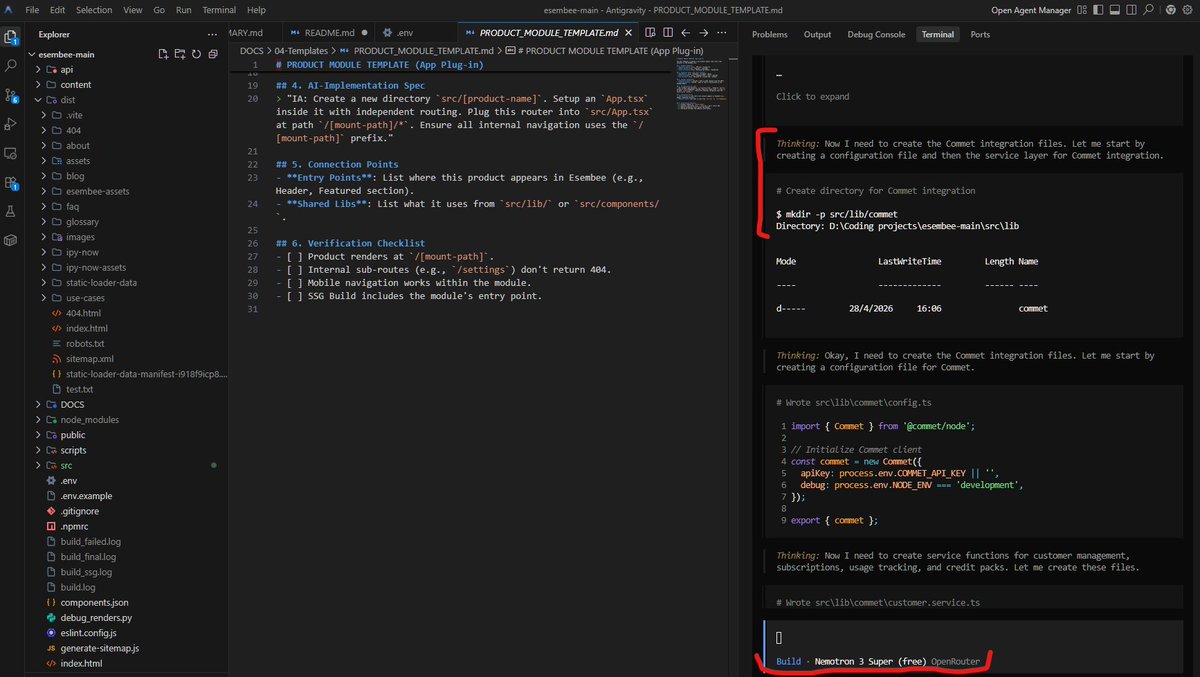 NatyShi_'s tweet image. #BuildinPublic hoy toca probar 2 nuevas cosas para integrar a @IPYNow:
- Sumando @trycommet para las suscripciones (beta) siguiendo sus docs y SDK
- Usando Nemotron 3 super (free) de Nvidia desde Antigravity con OpenCode/OpenRouter (le di los docs de Commet al agente para que