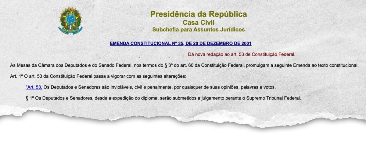 A Constituição é clara: parlamentares são invioláveis por quaisquer de suas opiniões, palavras e votos.

É uma garantia essencial para o funcionamento do Poder Legislativo e da própria democracia.

Mas nem um princípio tão claro escapa do autoritarismo dos intocáveis.