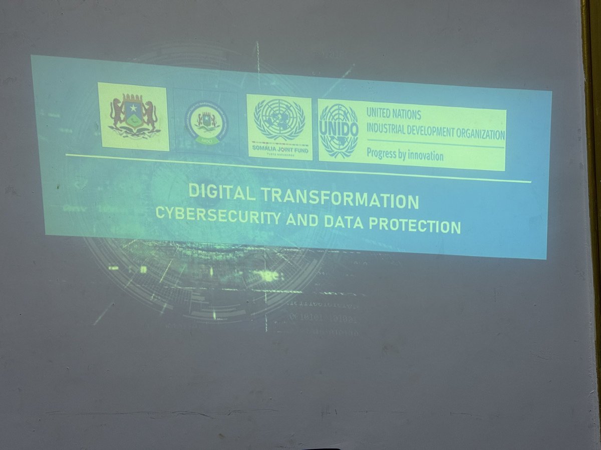 Amb_Husseini's tweet photo. Ministry of Commerce’s ongoing Capacity Building Program continues with the launch of a Digital Transformation Training, covering key areas including Cybersecurity,Data Protection,Cloud Computing,and IT Project Management. The session focused on Cybersecurity.

@UNIDOSomalia https://t.co/8Tc3H0n268