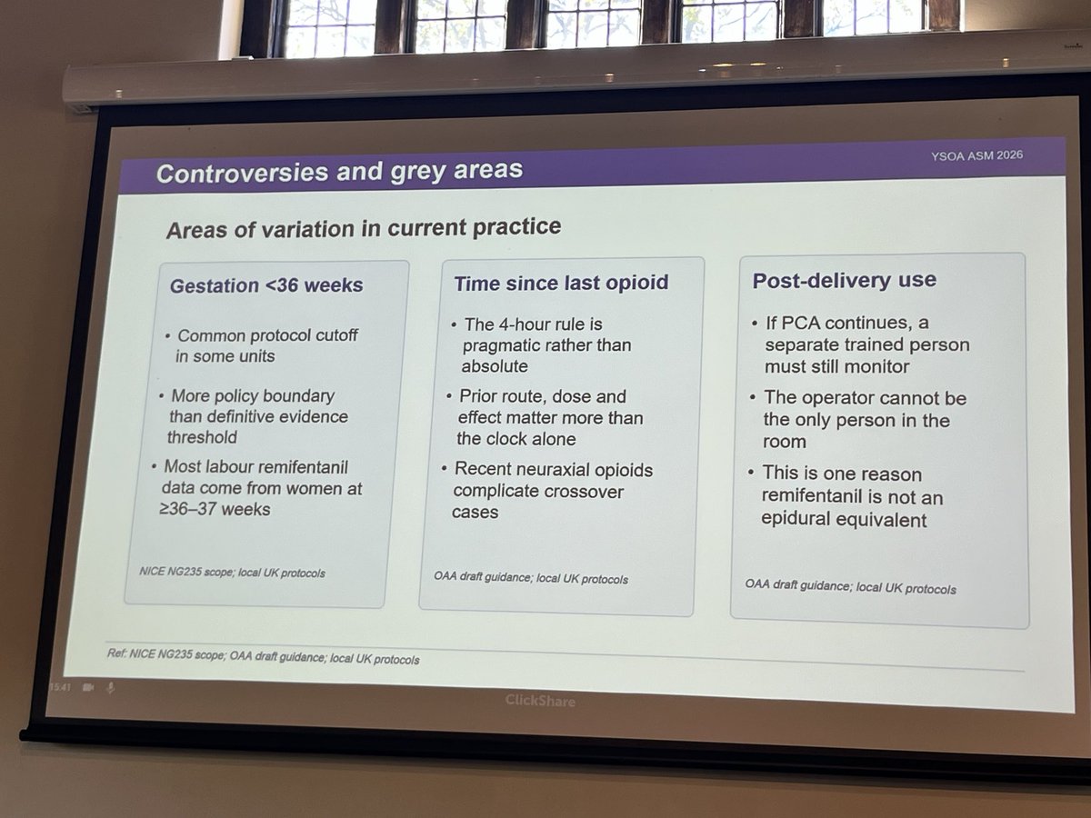 ObsAnaes's tweet photo. Dr James Nicholas gave a clear overview of the evidence and current practice in use of Remifentanil PCA in labour including the RESPITE trial. With Remifentanil PCA 19% epidural conversion rate, vs 41% epidural conversion after IM pethidine https://t.co/q3HcCtB5Rk