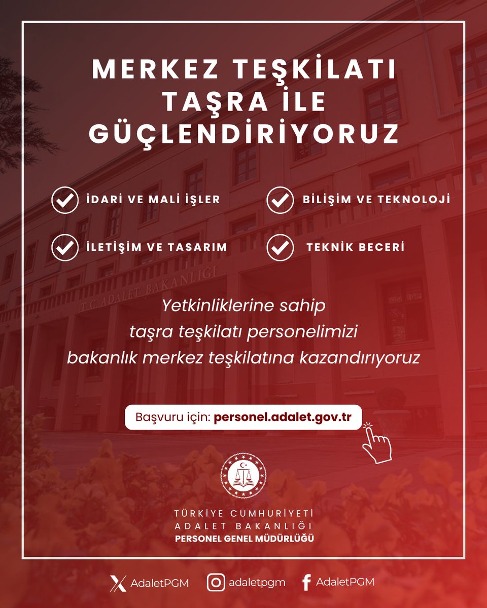 AdaletPGM's tweet photo. Başvurular, 28.04.2026 tarihinden itibaren https://t.co/RnE3x74dlN adresinde yer alan Personel Yetkinlik Formunu doldurmak suretiyle elektronik ortamda yapılacaktır. https://t.co/eEVw8ANd4c