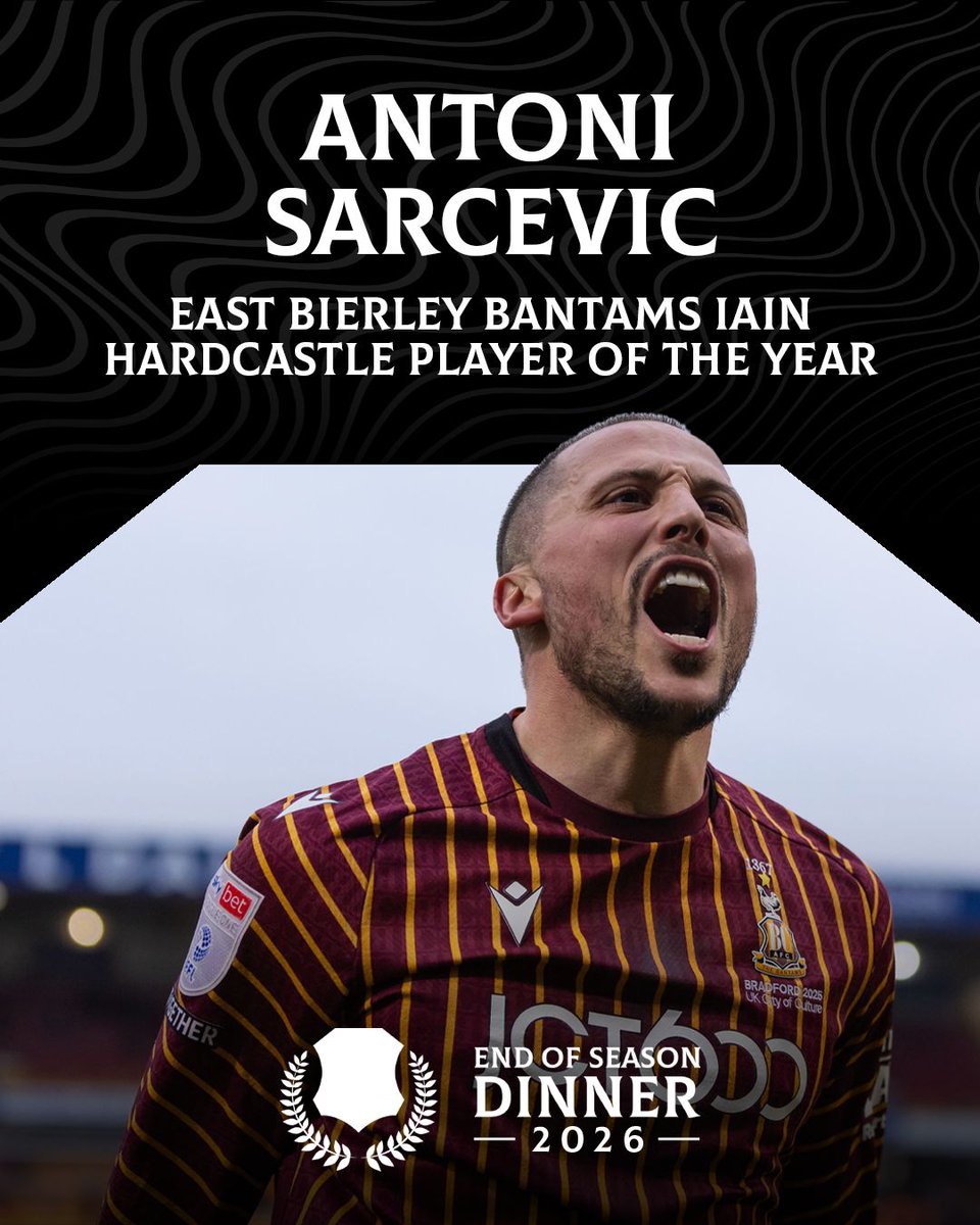 officialbantams's tweet image. The East Bierley Bantams Iain Hardcastle Player of the Year is our number 10, Antoni Sarcevic! 👏

#BCAFC
