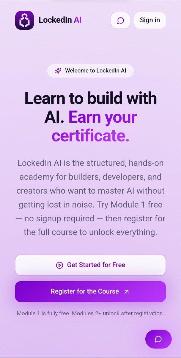 AI_Tutor01's tweet photo. The LockedIn AI Academy platform is live. 

We’ve decided to make Module 1 completely FREE. 

You can jump in right now and start your vibecoding journey without spending a dime. 

Start here: https://t.co/zvDfbbpIha https://t.co/5BoMRz8pgC