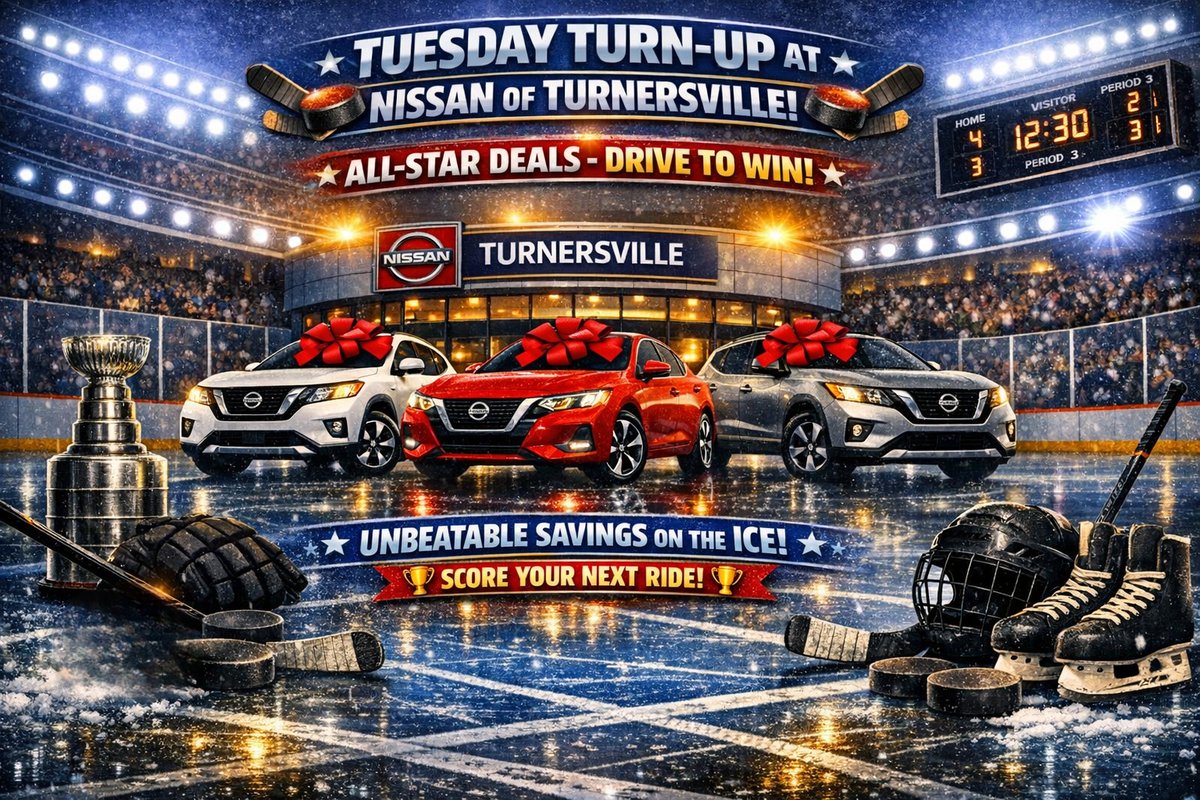 NissanTville's tweet image. 🏒🌟 TUESDAY TURN‑UP AT NISSAN OF TURNERSVILLE! 🌟🏒

Whether you’re chasing the sweep or chasing the perfect upgrade, we’ve got the lineup to put you in the win column today.

Don’t sit on the bench, stop in today and drive home a champion! 🏆🚘💨 #NissanTurnersville #Nissan