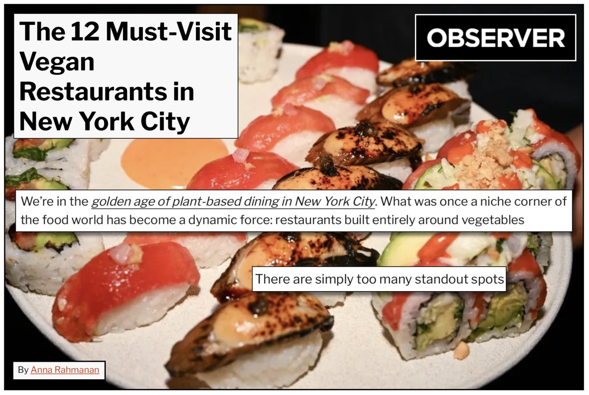 VegMediaWatch's tweet image. While most mainstream media outlets echo meat industry narratives about the “death of veganism,” the @observer has reported on what’s actually happening --  #plantbased dining has gone mainstream. 

Thank you @AnnaRahmanan for your thorough reporting.