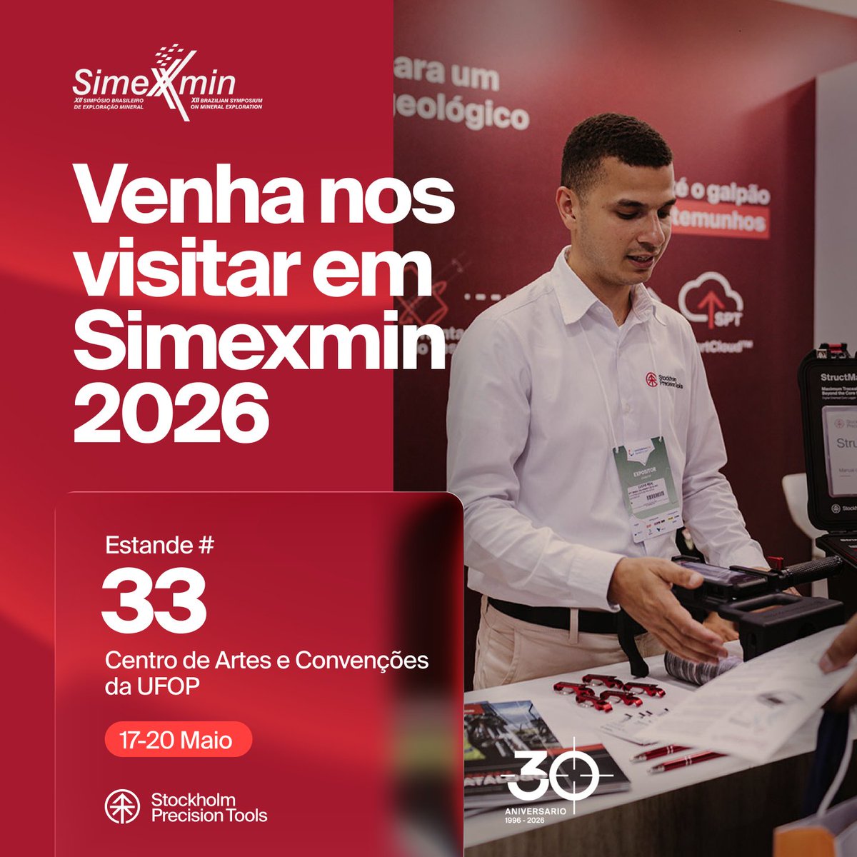 SPTAB's tweet photo. SPT will participate in SIMEXMIN 2026 (May 17–20, Ouro Preto). Booth 33.
We will present StructMaster™, GyroMaster™, and CoreMaster™.
Our team will be available to discuss the optimization of survey operations.

#SIMEXMIN2026 #SPT #TecnologiaMineral #DirectionalSurvey #MiningInnovation