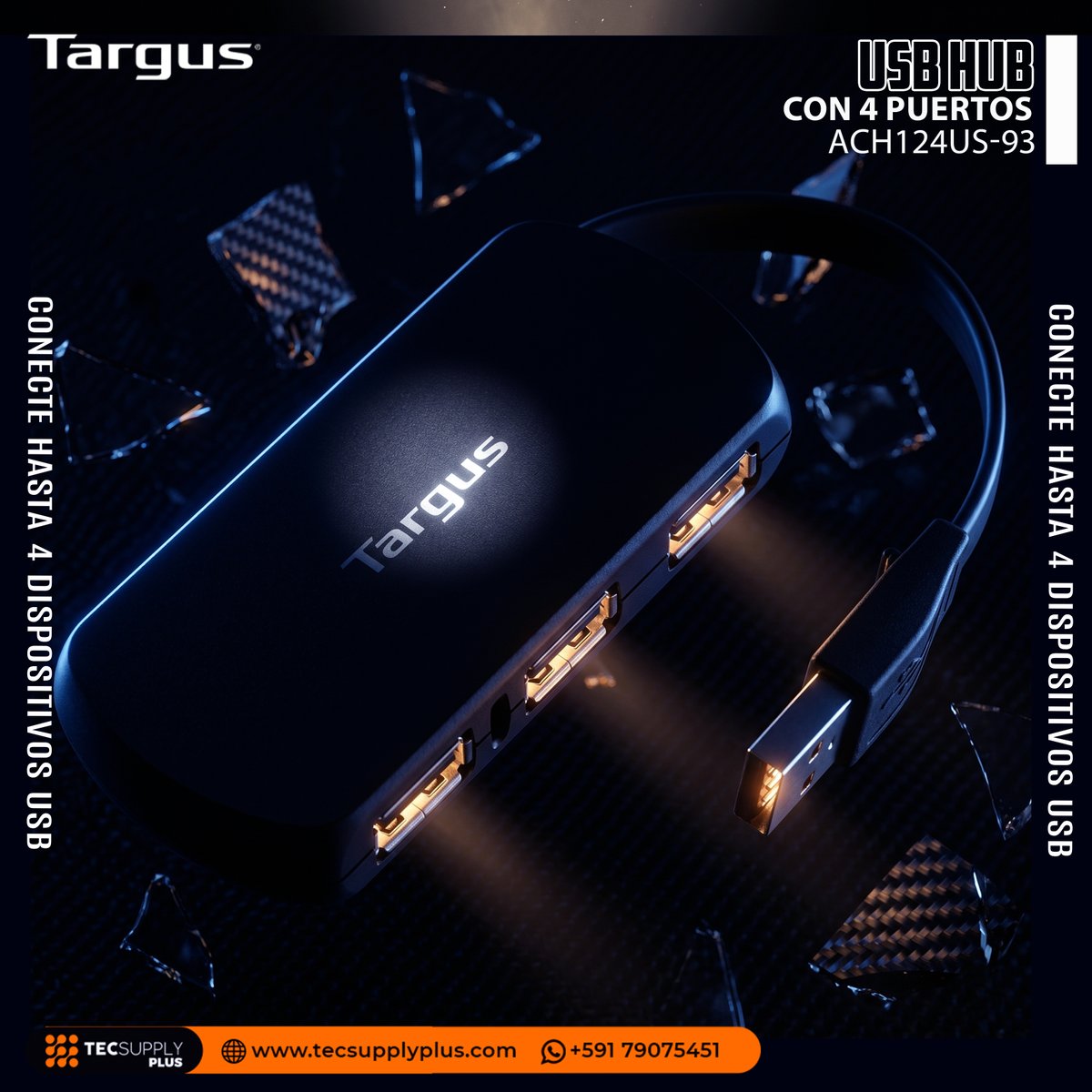 tecsupplyplus's tweet image. El concentrador Targus USB 2.0 de 4 puertos permite la #Conexión de hasta 4 dispositivos #USB mientras está en movimiento. La funcionalidad Plug and Play garantiza que este sea simple y fácil de usar, mientras que el dispositivo obtiene energía del portátil.