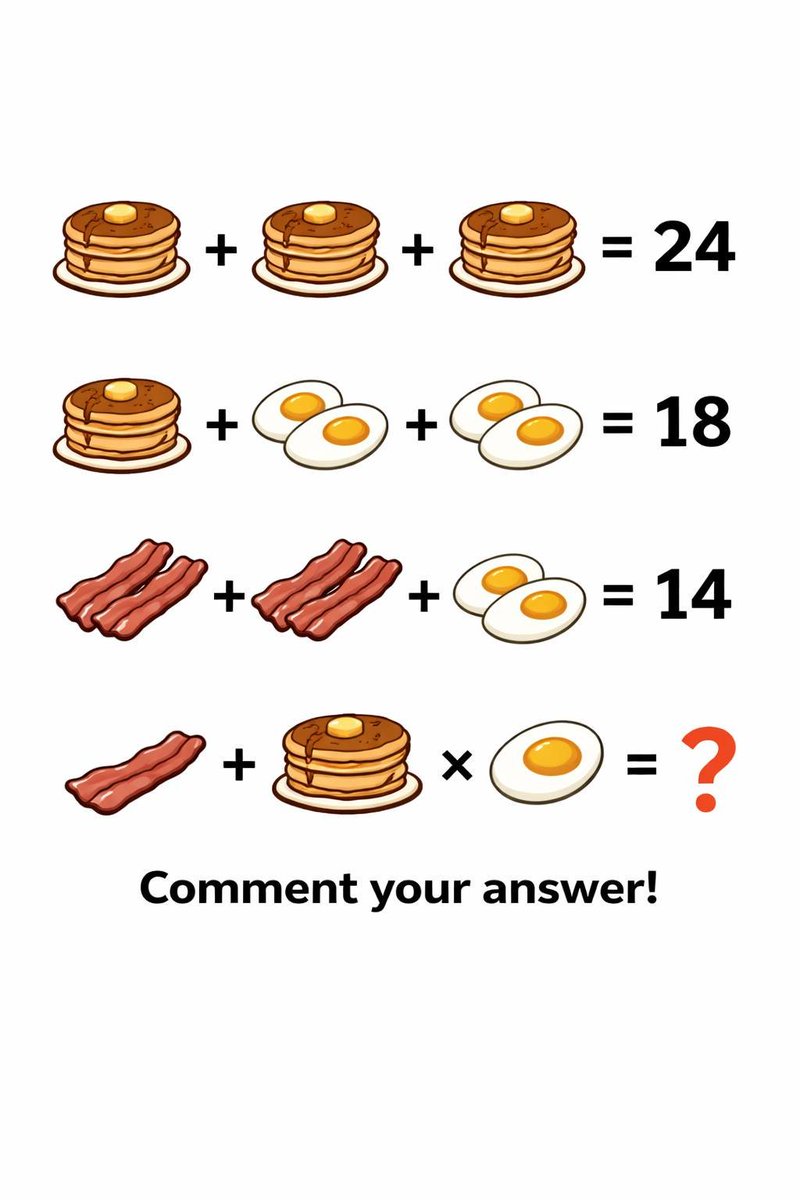 BellaChans6's tweet photo. Only 1% can solve this 📷
Think fast before checking comments 📷
What’s the value of 📷?

Don’t cheat 📷
Comment your answer below 📷
#mathriddles #brainchallenge #logicpuzzle #iqtest #mindtest https://t.co/dHsf8miqQJ