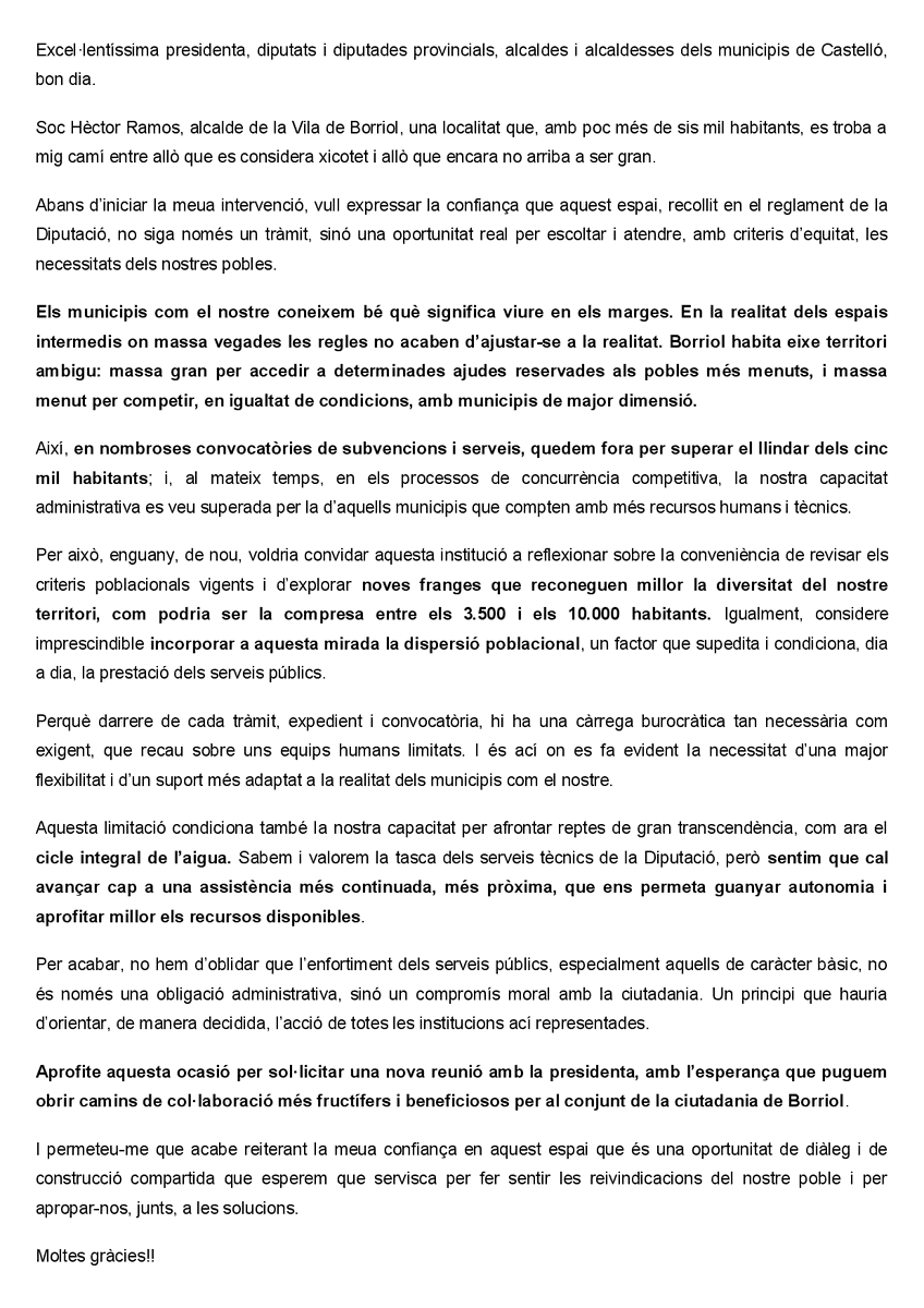 hectorborriol's tweet photo. Avui he assistit a la cimera d’alcaldes organitzada per la Diputació de Castelló i aquestes han sigut les meues reivindicacions 👇 https://t.co/oGZmItjSVw