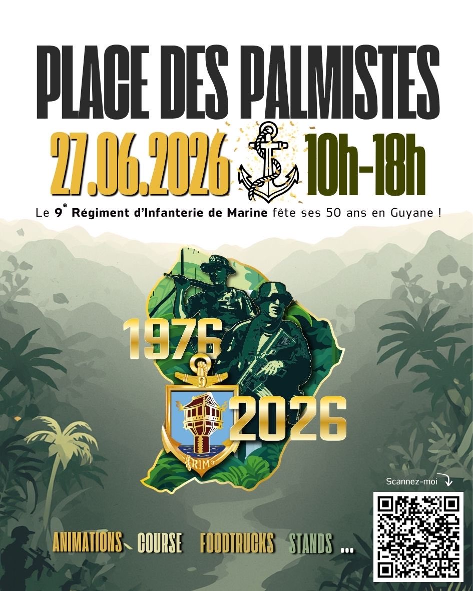 CDC_9eRIMa's tweet photo. Il y a 50 ans, le @9eRima prend pied en #Guyane ! 

Depuis, les marsouins du 9 servent cette terre exigeante avec la même détermination : protéger, secourir, lutter. 

Rendez-vous à Cayenne le 27 juin 2026 pour célébrer un demi-siècle de présence. https://t.co/VMhdY8i5Oe