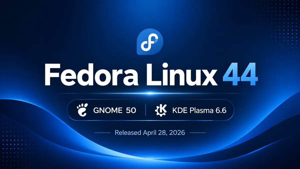 opensourcefeed's tweet photo. Fedora Linux 44 is out 🚀

• GNOME 50
• KDE Plasma 6.6
• System-level improvements
A solid update across desktop and cloud.
Read more 👇
https://t.co/Hbcuck0mwb

#Fedora #Linux #OpenSource https://t.co/mdWXEi8ajn