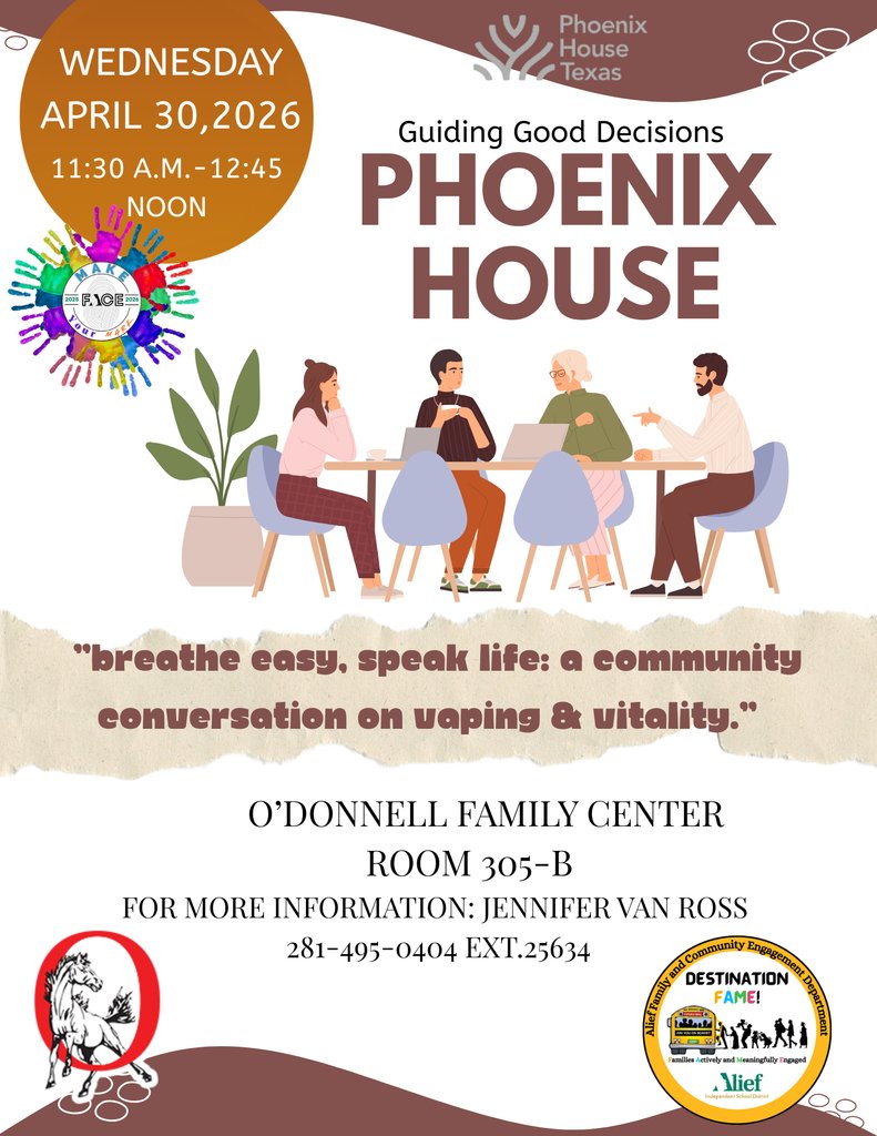 ODMSMustangs's tweet photo. Join Phoenix House Texas for our Family Leadership Sessions  - a place to share ideas and strategies with like minded leaders. Let's come together to strengthen our families and community. #PhoenixHouse #ODMSMustangs #MustangNation #ODMSFAME https://t.co/WU4uKhHiFL