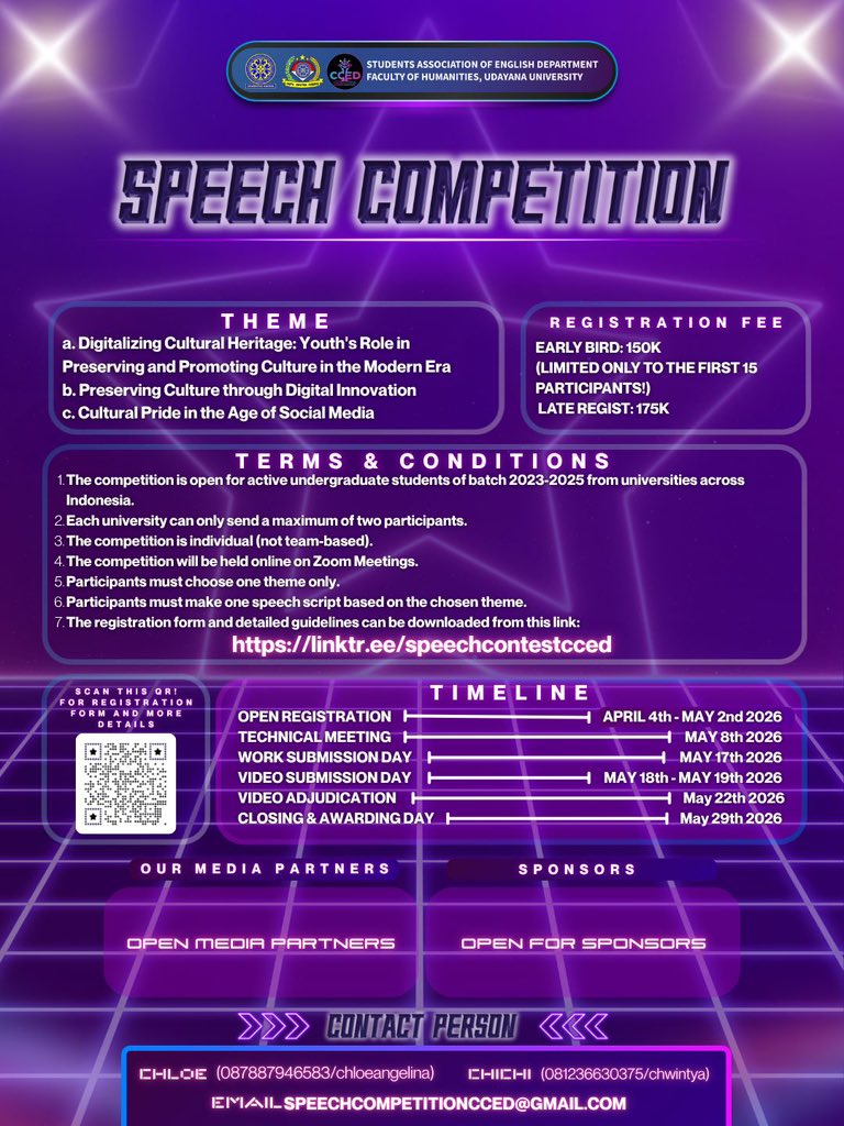 matkiddd's tweet photo. Haloo temen-temenn, aku ada info lomba english debate untuk SMA/K sederajat sama english speech untuk univ dan keduanya tingkat nasional! Lombanya otw terdaftar di puspresnas loh!!! Yukk yang mau daftar bisa kepoin di https://t.co/g8DhdHAvDI . Yang mau tanya” bisa DM yahh!!! 🤩 https://t.co/qiBinUuRvS
