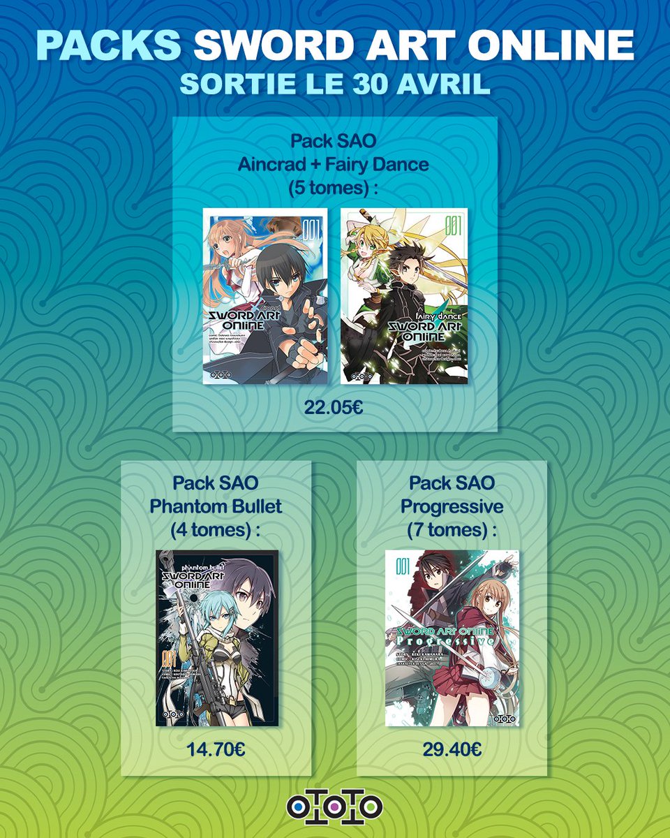 Ototoedition's tweet image. Le 30 avril, foncez en librairie pour les packs Sword Art Online ! 🔥 Quel arc manque à votre collection ? 👀 #ototo #mangas #new #packs