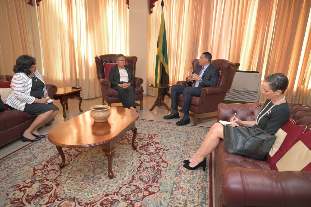 SG_CARICOM's tweet photo. I was pleased to sit and exchange views with the Prime Minister of #Jamaica @AndrewHolnessJM on Mon 27 April. We reflected on the life and service of the late former CARICOM Secretary-General, the Hon Roderick Rainford, who served during a turbulent time in CARICOM's history.  We agreed that despite current challenges, CARICOM remains strong, and that discussions and unity can help to address difficulties.