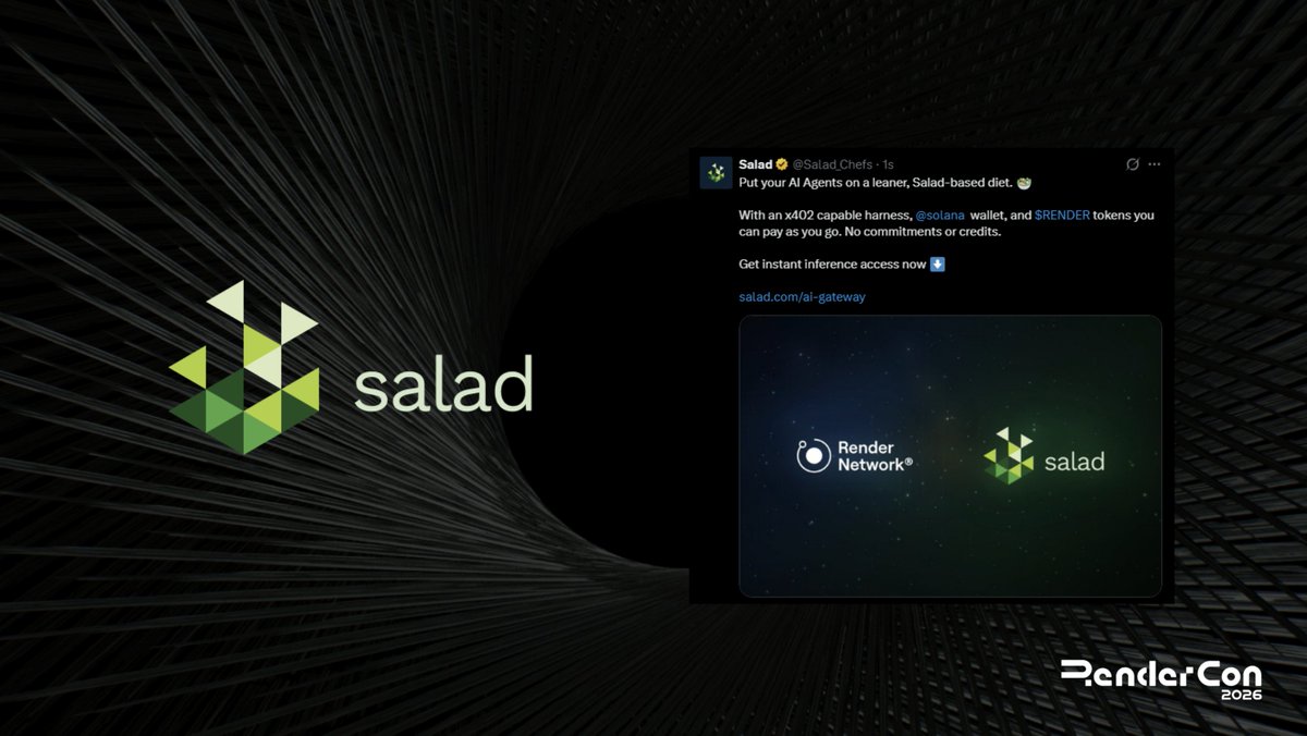 rendernetwork's tweet photo. 5/ @Salad_Chefs was recently approved via a Render Network governance vote to shift their rewards payments to RENDER, covering their network of 60K GPUs. It could potentially double Render’s onchain revenue.

Node providers, called Chefs, will earn RENDER as rewards for their compute. The integration is supported via network reserves and scheduled emissions.