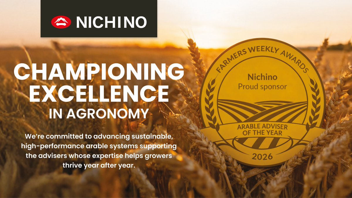 NichinoUK's tweet photo. We’re proud to sponsor the Arable Adviser category at the @FarmersWeekly Awards 2026.🌾

📅 Entries close 30 April. Who do you think deserves recognition for their invaluable advice? https://t.co/VvvHNhEnu6