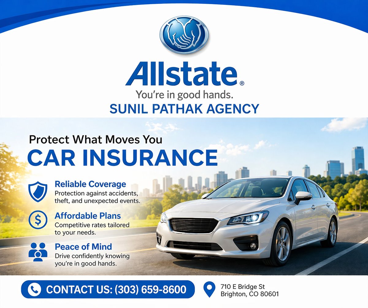 PathakAgency's tweet image. Reliable coverage. Affordable plans. Peace of mind.

Get a car insurance quote that actually fits your needs. Call the experts at Sunil Pathak Agency and see how much you could save while staying fully protected.

📞 (303) 659-8600
#Allstate #SunilPathakInsurance #BrightonCO