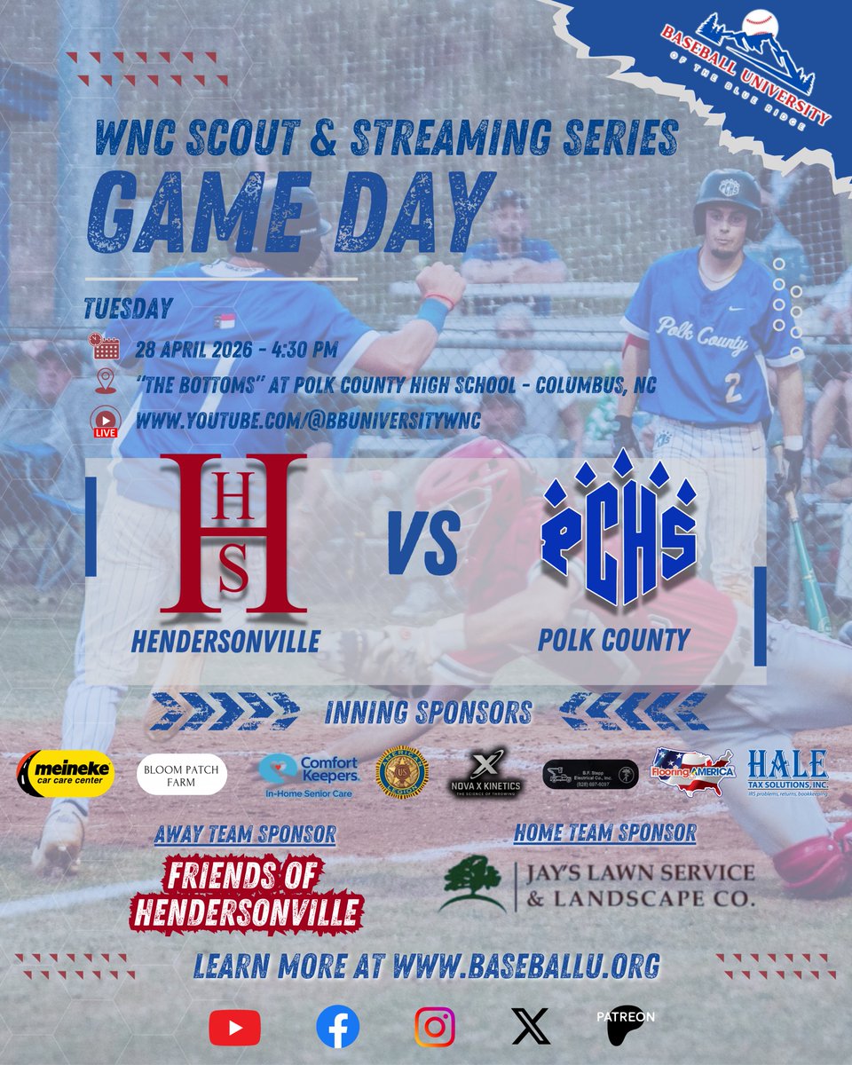 BBUniversityWNC's tweet photo. Game Day!

We head to @PolkSports for @GunnarAlm1's last Regular Season Home Game where the Wolverines hope to finish strong in their quest for a 1st Round Bye. However, @HHSBSBL will look to play the spoiler and improve their own Playoff Positioning before Seeding this weekend. Games starts at 4:30 w/ Coverage beginning at 3:45

Watch Live (or Later): https://t.co/iKnTX9sKVM

@tylernc1 @CamWoodBats @Chris_Womack @70american @nextlevelbbnc @NCStateBaseball @saltlifer4 @Elliott_Avent @ClintChrysler @Hood_Baseball @Coach_Victory @RyanTeaman @TDeaton_22 @gunnarjeter @aidan_burlett @NoahHarden8 @NovaXkinetics