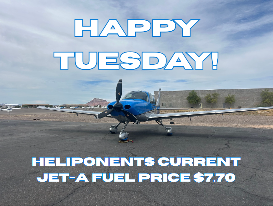Heliponents's tweet photo. Happy Tuesday! Heliponents current Jet-A fuel price is $7.70 https://t.co/JwQCz9Gzaq