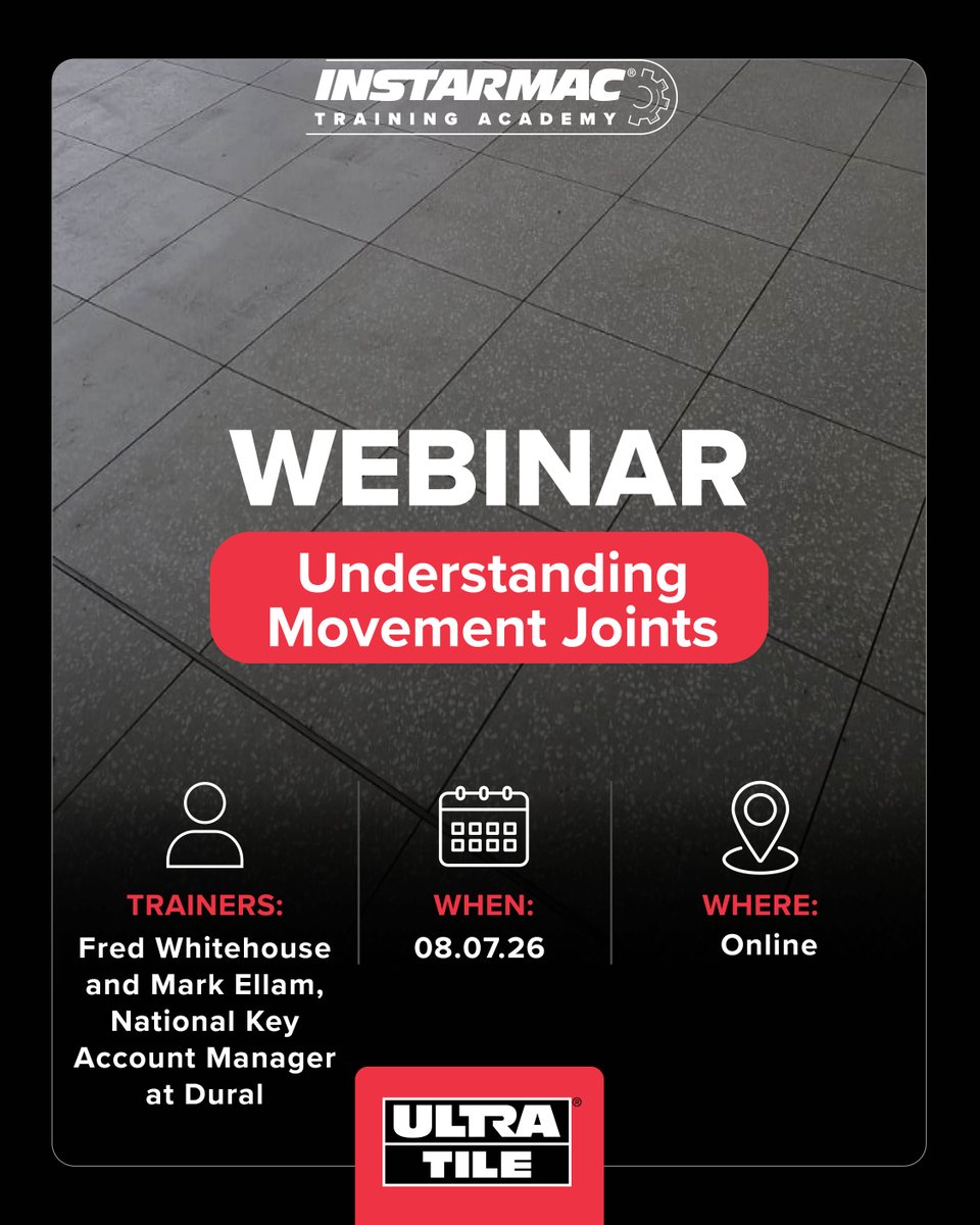 UltraTile_UK's tweet image. Join our upcoming webinar: Understanding Movement Joints – Best Practice &amp;amp; Correct Application and gain the knowledge you need to avoid costly failures on site.

📅 Secure your place today: share-eu1.hsforms.com/1Bwj_kUI_Q62Pf… 

#ConstructionTraining #BestPractice