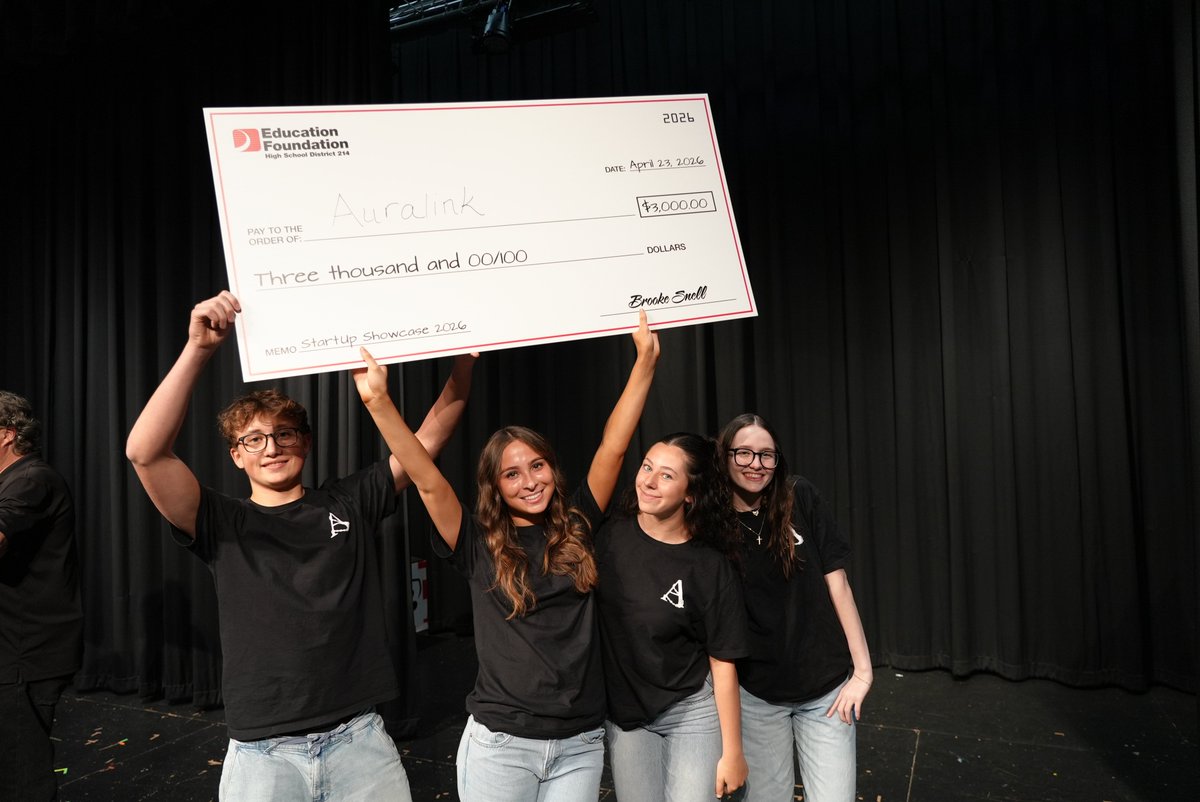 District214's tweet photo. Congratulations to AuraLink from Buffalo Grove High School for winning this year’s Startup Showcase! 🎉 Their magnetic necklace clasp accessory was a great example of student innovation, problem-solving, and entrepreneurship in action. Thank you to all of the students, staff, mentors, judges, and partners who helped make this year’s showcase such a success.