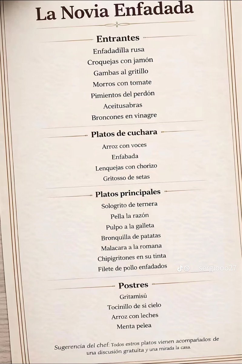 el menú que me ha preparao la parienta pa esta semana🤪🥵🫠