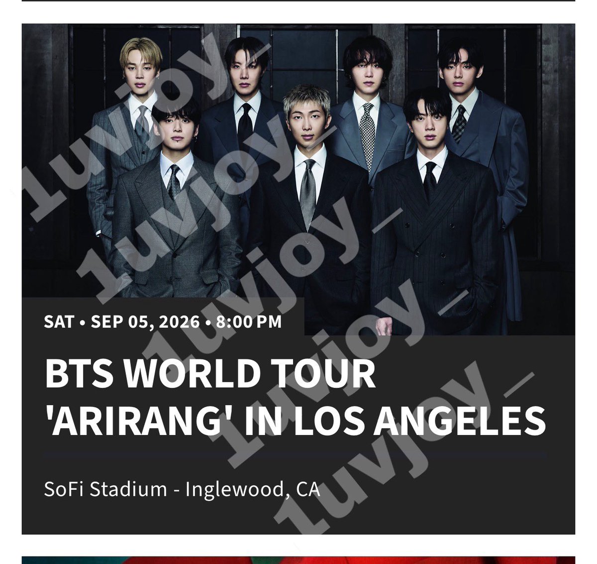 1uvjoy_'s tweet image. 🌸 hi guys :) WTS one bts tix in la which is on Sep. 5,2026. It’s in the 300s section. Near facevalue and will provide more proof. NO SCAMMRS!!! 
🏷️: #wts #wtb #bangtan #BTS_ARİRANG