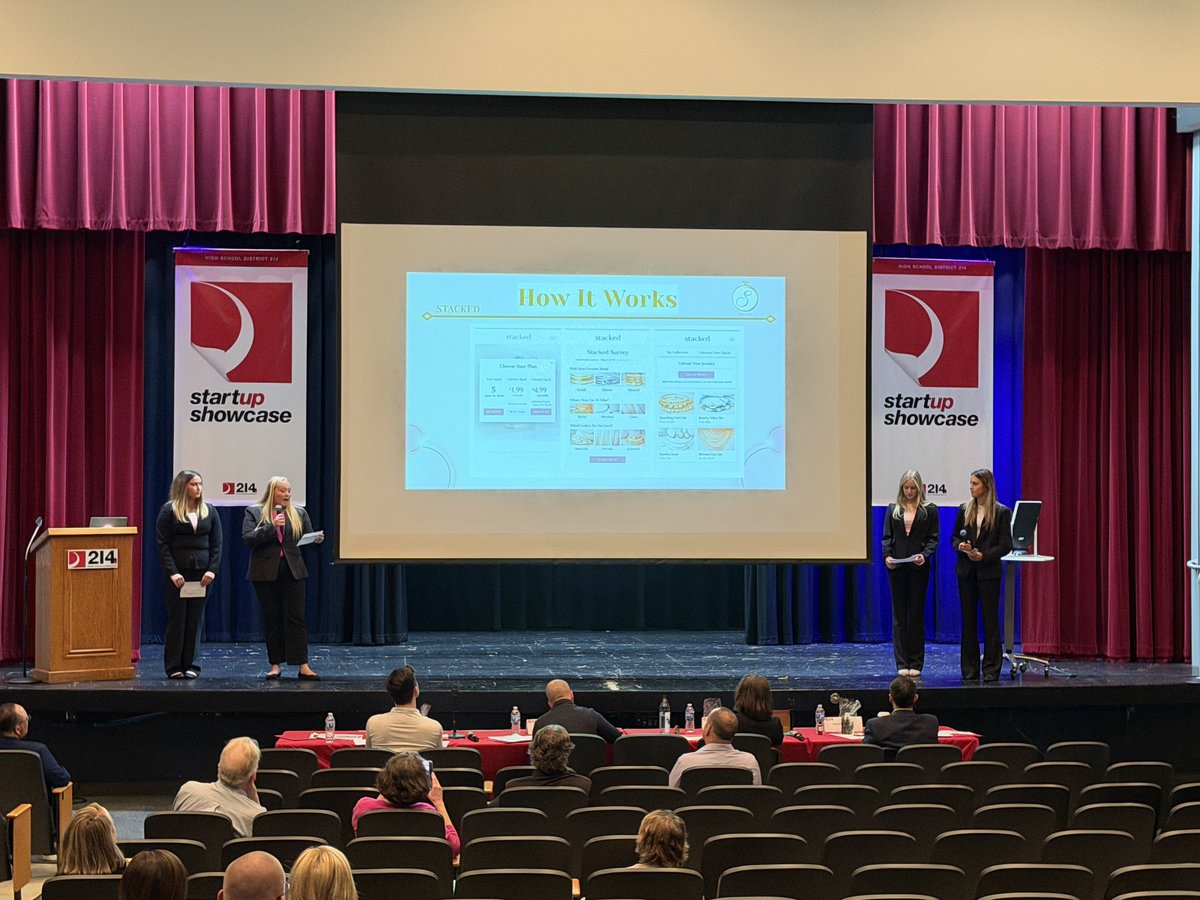 District214's tweet photo. Congratulations to AuraLink from Buffalo Grove High School for winning this year’s Startup Showcase! 🎉 Their magnetic necklace clasp accessory was a great example of student innovation, problem-solving, and entrepreneurship in action. Thank you to all of the students, staff, mentors, judges, and partners who helped make this year’s showcase such a success.