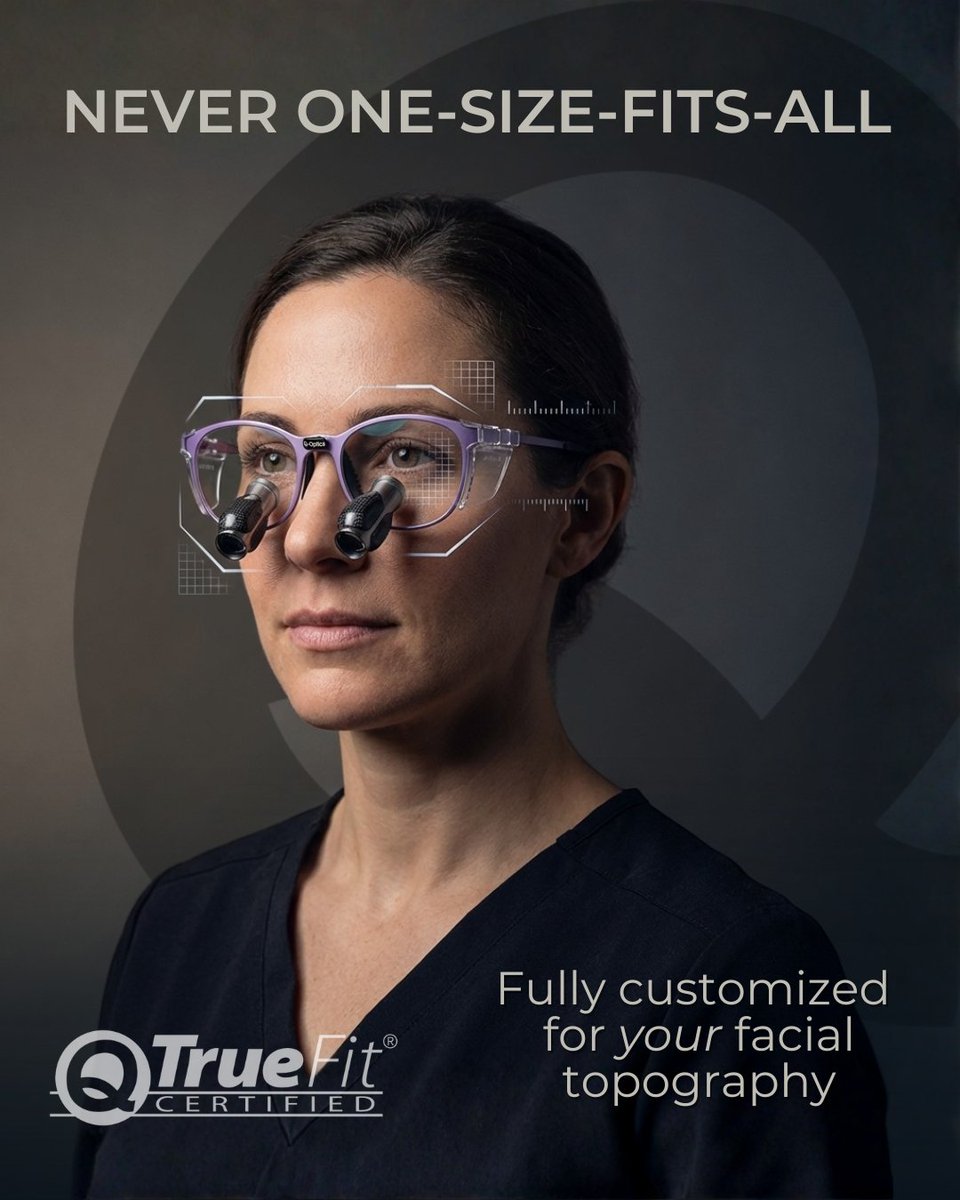 QOpticsLoupes's tweet photo. Magnification gets the attention. Fit determines the future.

Too many clinicians shop loupes by power alone... while comfort and alignment are what you feel every day. Q-Optics TrueFit® maps your unique facial topography and ideal working posture to create a truly custom fit built around you.

#QOptics #CustomLoupes #DentalErgonomics #ErgonomicLoupes #ClinicalPerformance