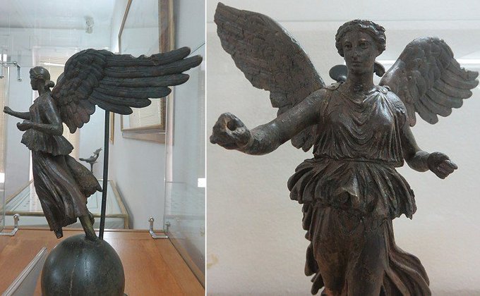 RPH969's tweet image. Bronze statuette of the winged figure of Victory which was discovered beneath the Kasbah in Constantine, Algeria; one of the most exquisite objects of art ever found in Algeria; on display at the Archaeological Museum of Constantine, Algeria. 

#Algeria #Numidia #Archaeology