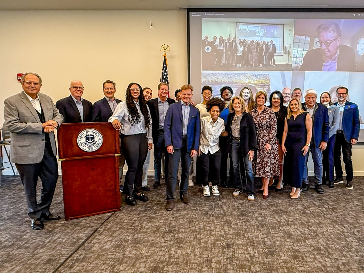 universityofri's tweet photo. Celebrating a championship season 🏆

On Friday, the URI Board of Trustees recognized @rhody_wbb for an outstanding year and for their accomplishments both on and off the court.

Several members of the team joined the meeting and took time to celebrate the moment with trustees. https://t.co/SbUCsDBity