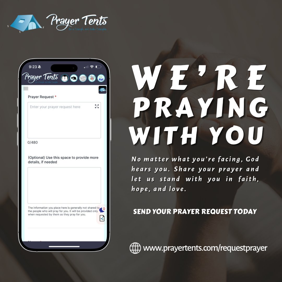 PrayerTents's tweet image. You Are Not Alone in Prayer 🙏

💬 Send us your prayer request today—we’re here for you.
prayertents.com/requestprayer

#PrayerRequest #GodHearsYou #FaithOverFear