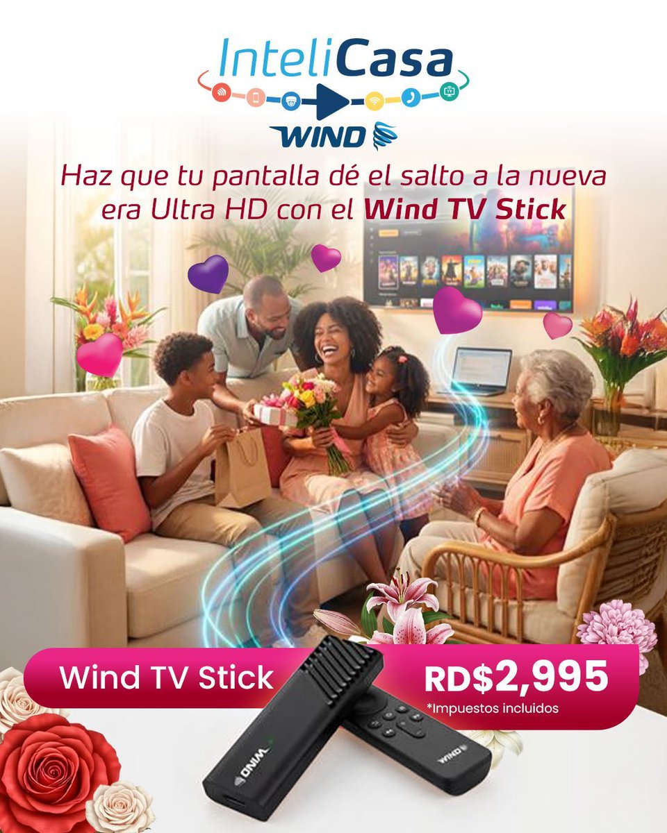 windtelecom's tweet photo. ¡Actualiza el entretenimiento de mamá con el Wind TV Stick! 💖📺

¡Haz que su televisor sea tan inteligente como ella! Lleva sus novelas, series y películas favoritas al 4K Ultra HD y transforma cada tarde en una experiencia inolvidable. 🍿✨

#Wind #WindTelecom #MesDeLasMadres https://t.co/Izv9Jl1VS4