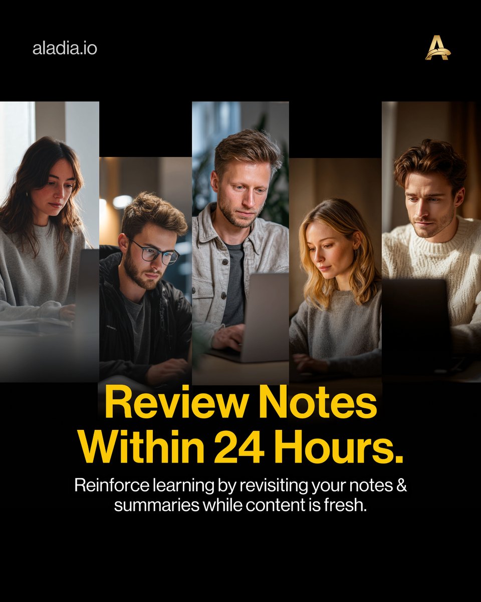 Aladiacorp's tweet image. Review your notes while the lesson is still fresh.

A quick revision right after learning helps ideas stick and strengthens long term understanding.

#elearning #studytips #learnbetter #studentsuccess