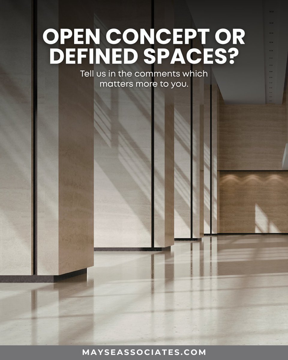 MayseAssociates's tweet image. Open concept or defined spaces, which do you choose? 

At @MayseArchitects, both shape how a space functions and feels, from flexibility to privacy. Tell us your preference in the comments.

Get to know us at maysearchitects.com

#DesignDialogue #ArchitecturalDesign