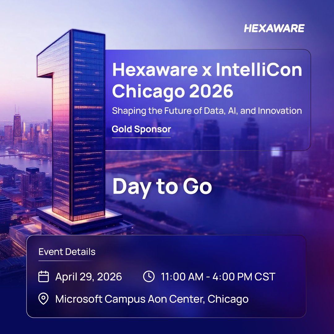 HexawareGlobal's tweet image. 1 Day to Go! | IntelliCon Chicago 2026!

Tomorrow, innovation takes the stage. Don’t miss this opportunity to connect with leaders &amp;amp; explore the future of tech. Register now to join the most exclusive gathering of senior executives in the #data &amp;amp; #AI space hexwr.com/4eaz9Ow