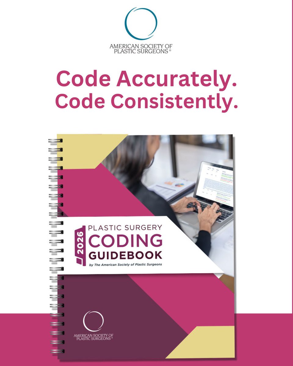 ASPS_Members's tweet image. Make sure your practice has access to clear insights into coding rules, reporting guidelines and best practices! Ensure that you are coding with the most current updates by using the 2026 ASPS Plastic Surgery Coding Guidebook. Order today! bit.ly/4rtO8GR #PlasticSurgery
